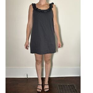 Anthropologie Fei Carambola Ruffle Pleated Shift Charcoal Grey Mini Dress Sz 4